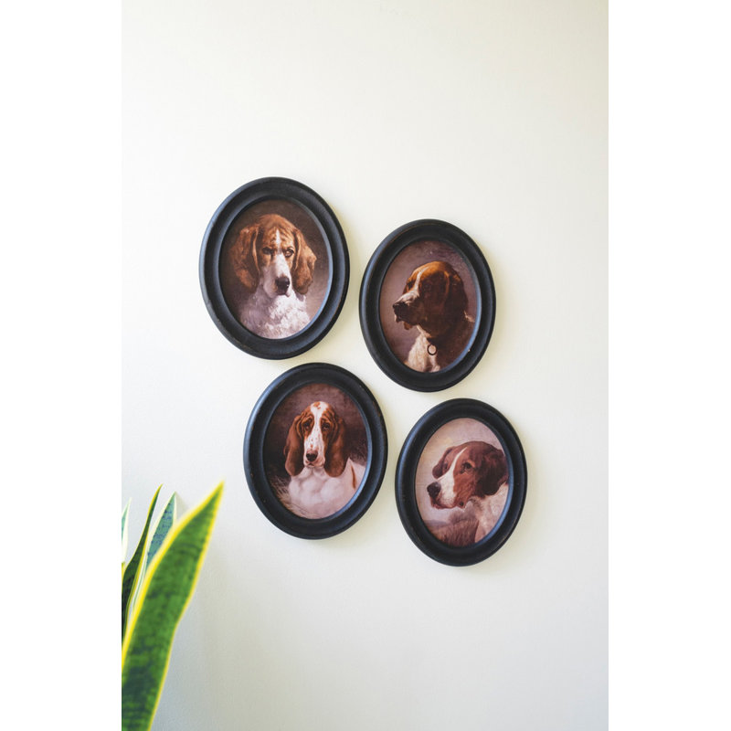  Art mural encadré ovale encadré - Collection d'œuvres d'art canines de style portrait classique de 12 po, ensemble de quatre