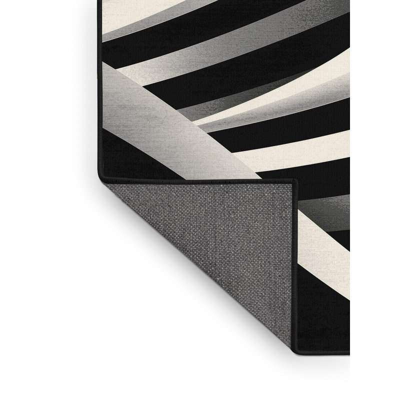 Tapis noir moelleux et moelleux à motif d'arc moderne et élégant, Rond 3 pi