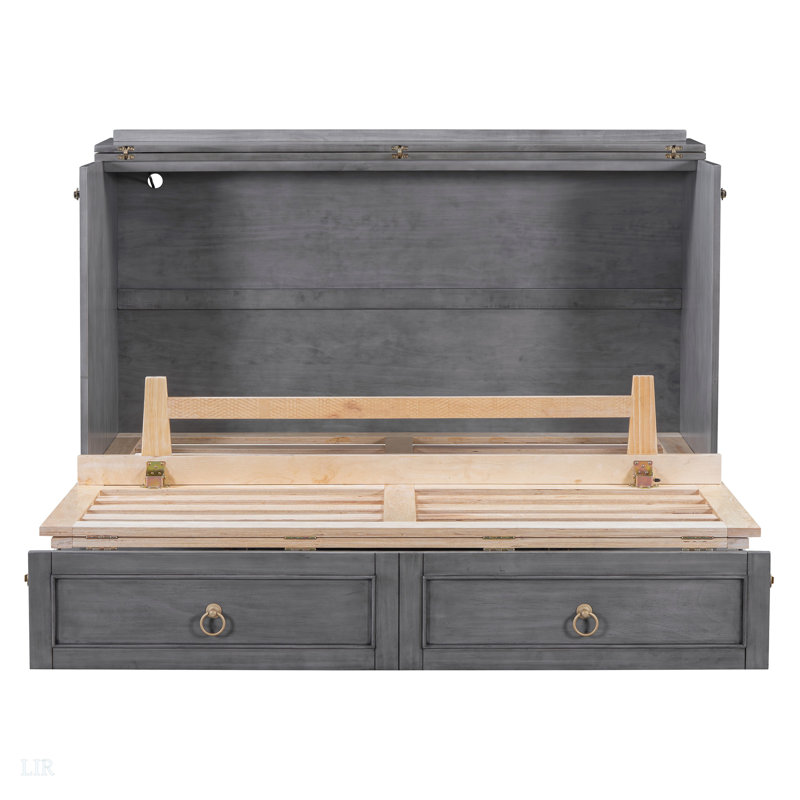 Murphy Bed With Large Drawers, Bed Frame, Gray, Queen