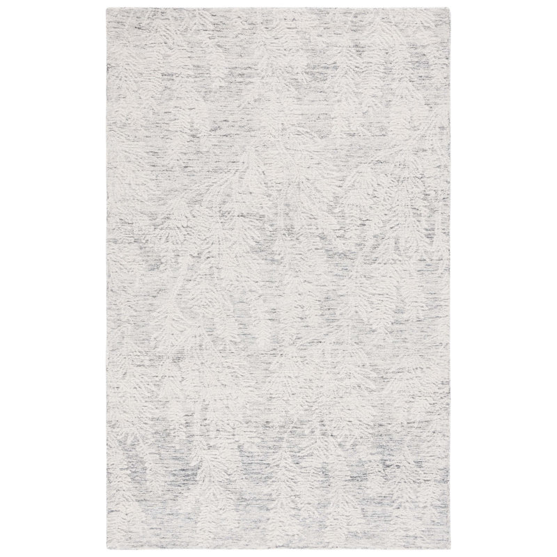 Hanforrd Hand Tufted Wool/Cotton Floral Rug in Ivory/Gray, Rectangle 8' x 10'