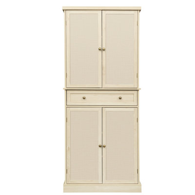 4 Door Storage Cabinet Tall Accent Cabinet Living Room Storage Cabinet with 4 Adjustable Shelves