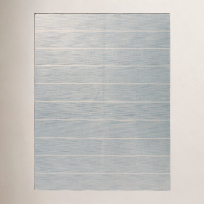 Aldine Blue Beige Hand-Woven Striped Wool Rug