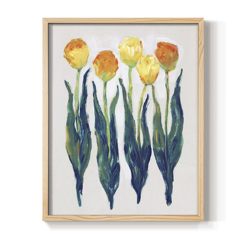 Tulips in a Row I Framed Print - Solid Wood, 11" H x 9" W