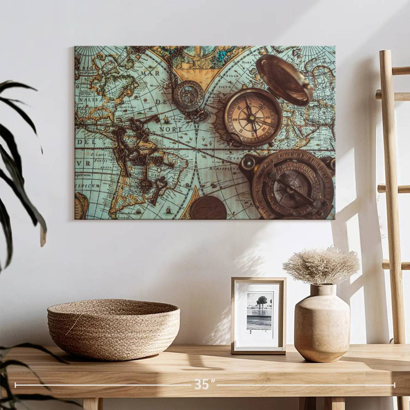 Carte de pirate antique sur toile, H 16 po x l 24 po x P 1,25 po