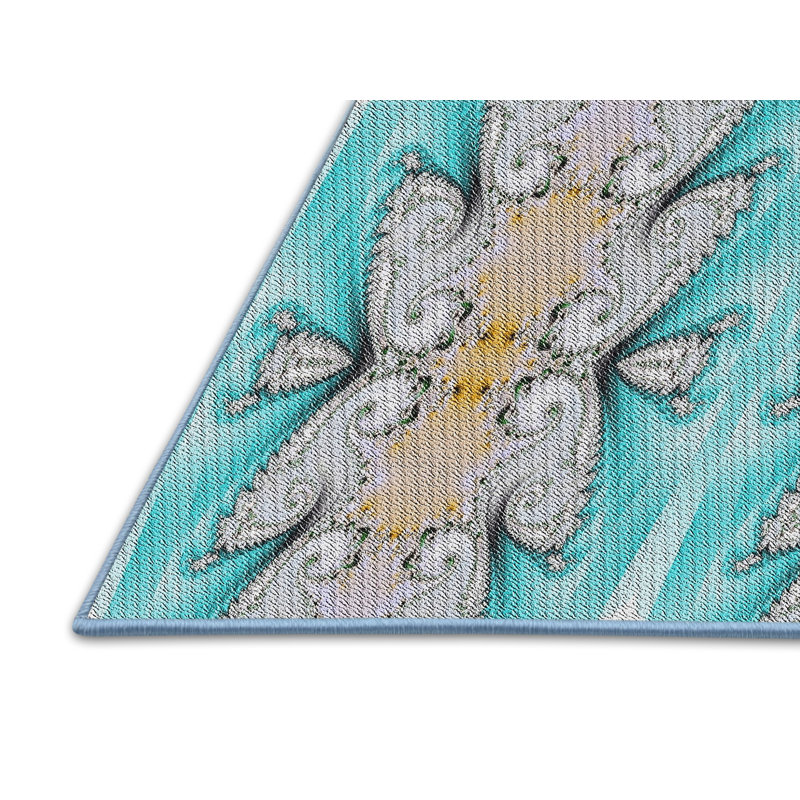 Tapis géométrique bleu / beige, Rectangle 2 pi x 4 pi