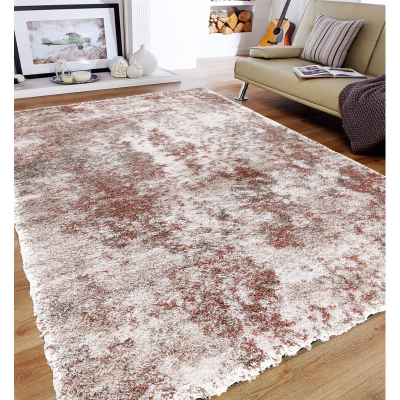 Hudgens Performance Abstract Shag Area Rug, Rectangle 5' x 8', Red/Beige