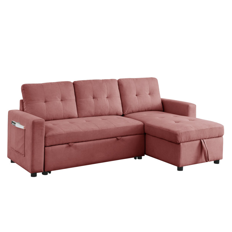 Canapé-lit à accoudoirs carrés 78,5 po, 100% polyester rose rouge