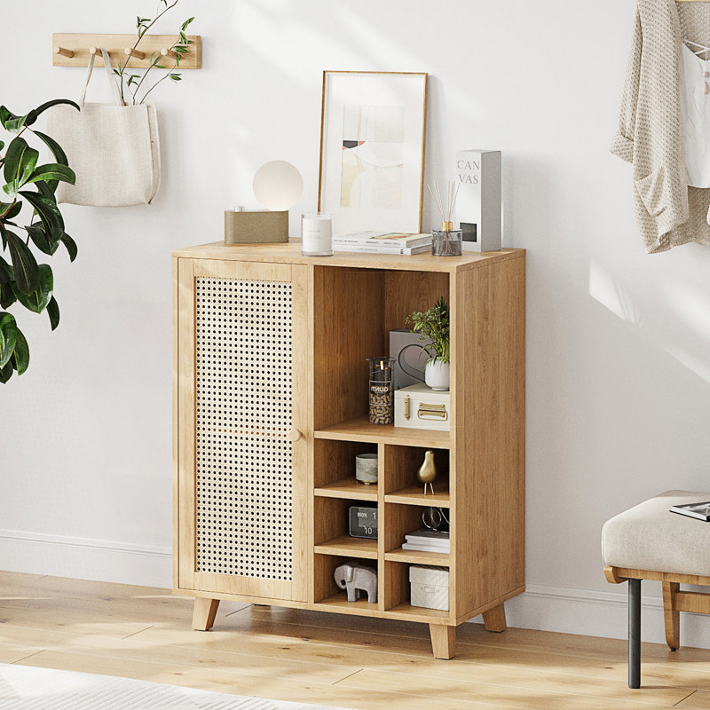 Sideboard Cabinet With Storage, Bar Cabinet With Wine Racks, Accent Cabinet, Natural