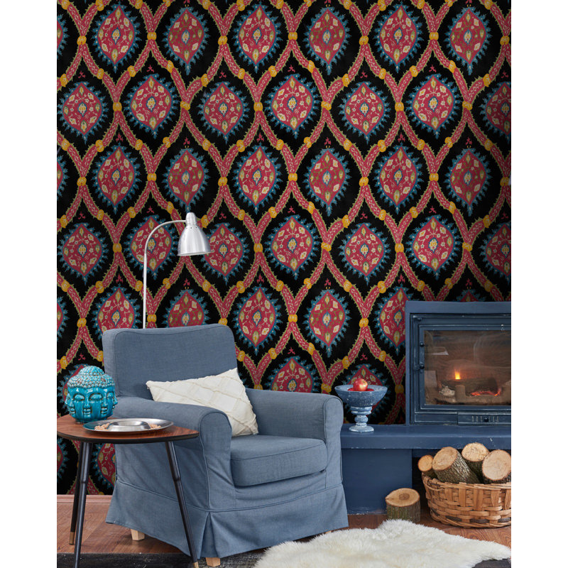 Hippie Spirit Wallpaper Roll, Red/Black/Yellow/Blue