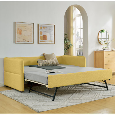 Daybed With Twin Size Pop-Up Trundle Upholstered Tufted Sofa Bed, Twin Size, Boucle Fabric (83"X43"X29.5")
