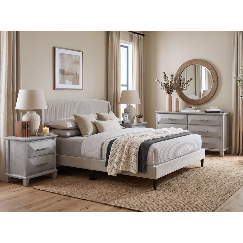 Clarence Contemporary 4 Pieces Bedroom Set, 4 Pcs: Bed, Dresser, 2 Nightstands, King
