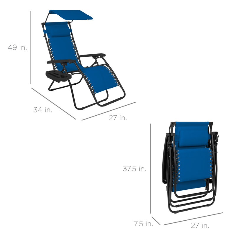  Folding Zero Gravity Recliner Patio Lounge Chair W/ Canopy Shade, Headrest, Tray - Marine Blue