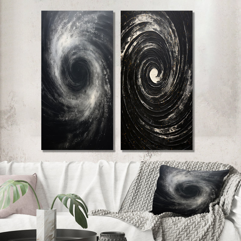 Clata - ensemble de 2 impressions sur toile spirales abstraites, H 32 po x l 33 po, Toile tendue