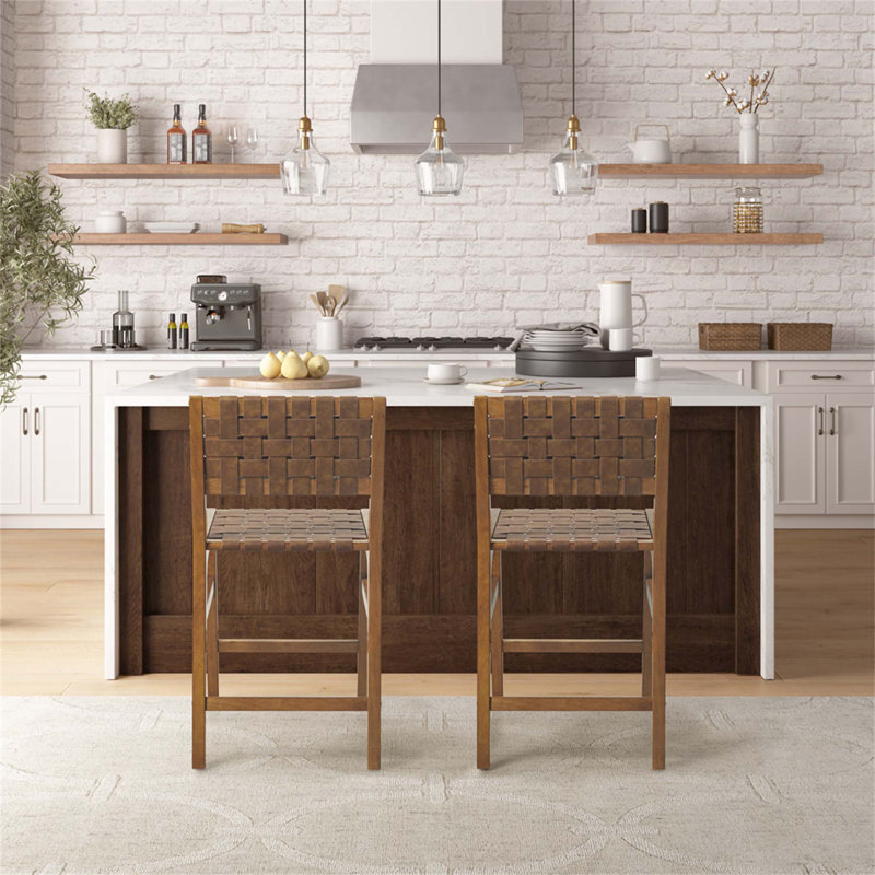 Tabouret de comptoir en similicuir tissé H 24 po