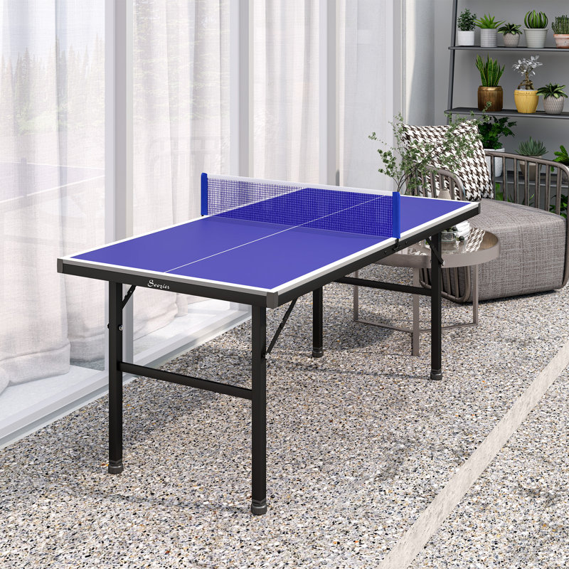 Mini table de ping-pong avec pieds réglables pour l'extérieur intérieur, bleu