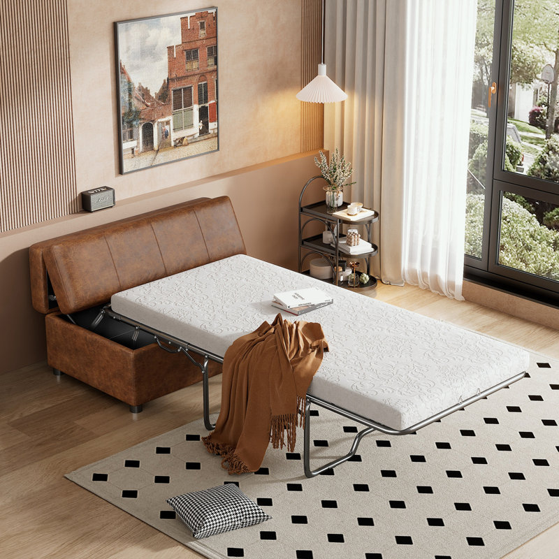 Repose-pieds simple pliant avec pieds en bois, Brun