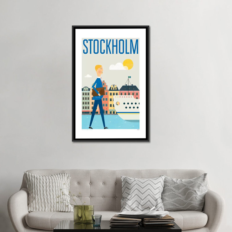 «Stockholm», impression sur toile, H 48 po x l 32 po x P 1,5 po, Toile avec cadre noir, Pas de tapis