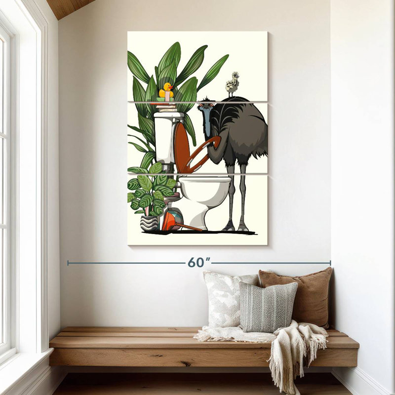 Emu utilisant la toilette, H 50 po x l 32 po