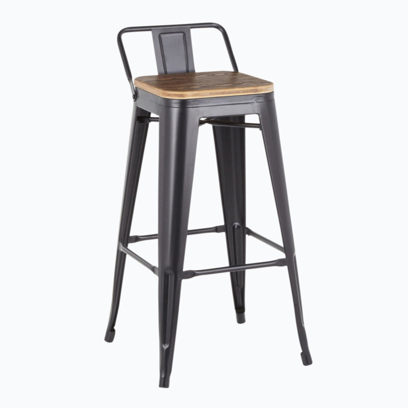Rustic Industrial Black Metal and Bamboo Swivel Counter Stool, Set of 2