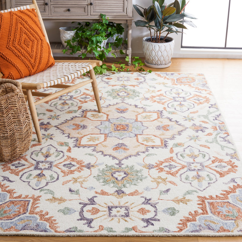 Tapis oriental vert / ivoire en laine / coton / latex touffeté à la main Eava, Rectangle 5 pi x 8 pi