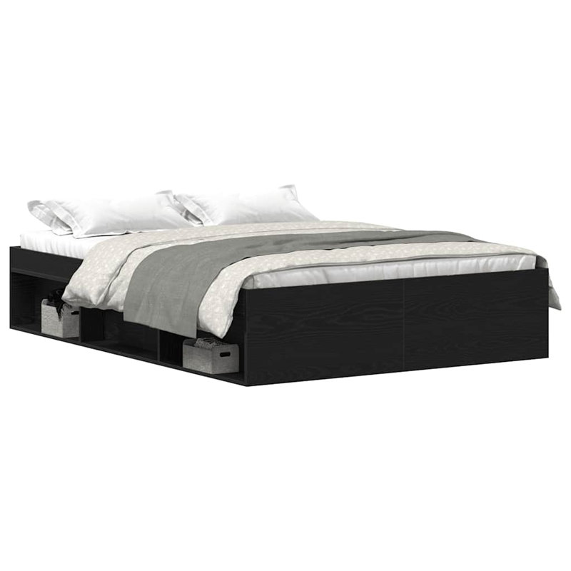 Afriani Storage Bed, European Double (140 x 200cm), Black Oak