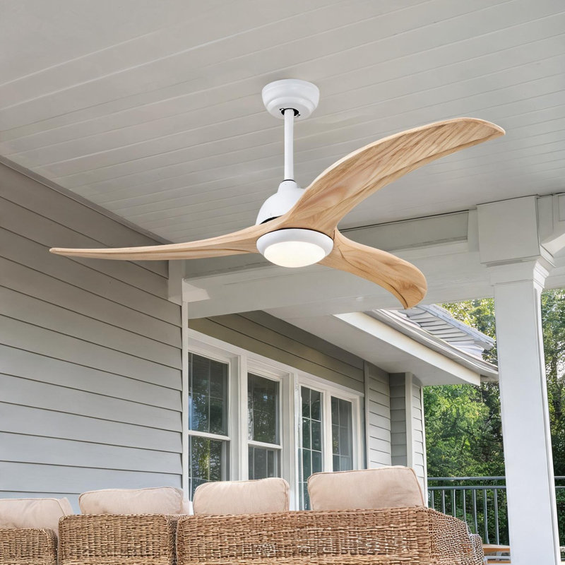 Ventilateur de plafond à télécommande en blanc mat et naturel, 52 po, avec flux d'air saisonnier, moteur à courant continu