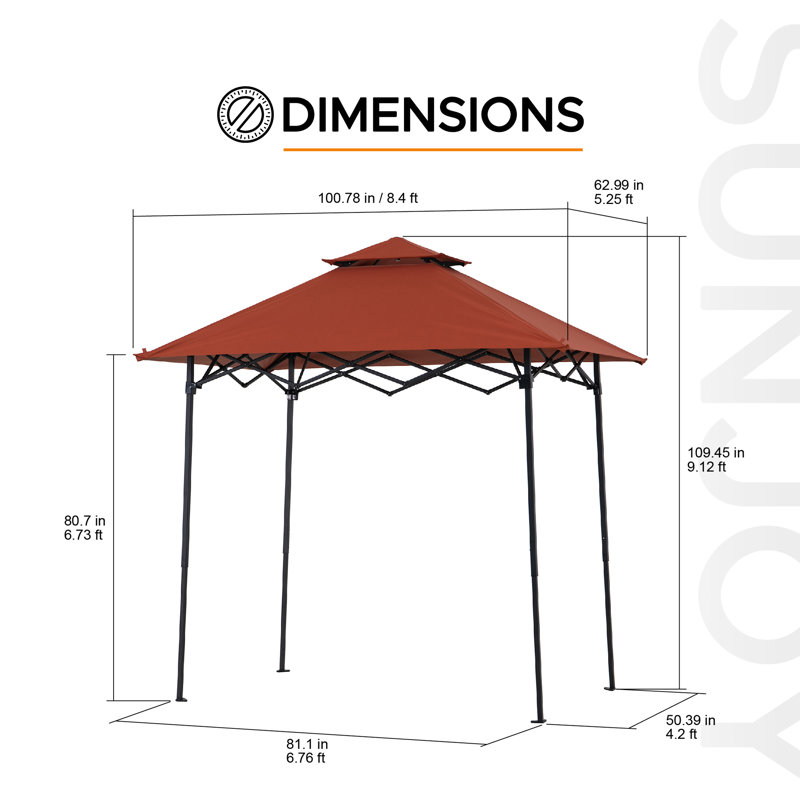 SUNJOY 8' x 5'  Pop up Grill Gazebo Double Tiered Outdoor Gazebo Standing-Height Canopy with Magnetic LED Light, Adjustable Ceiling Height, for BBQ, Picnics, Outdoor Events