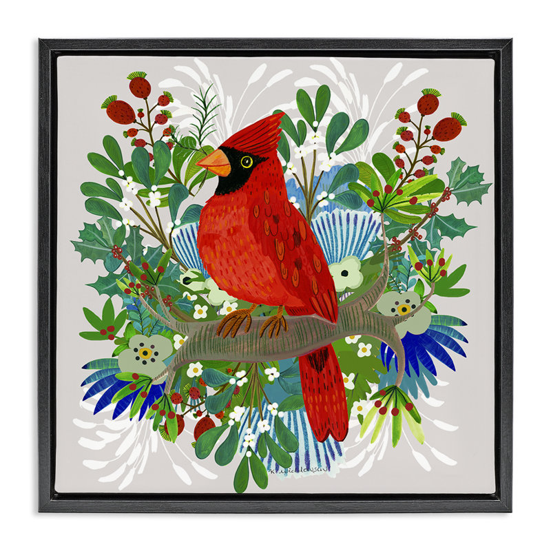 Cadre flottant cardinal Christmas Nestings, design par Kay Widdowson, H 18 po x l 18 po, Cadre flottant noir de jais