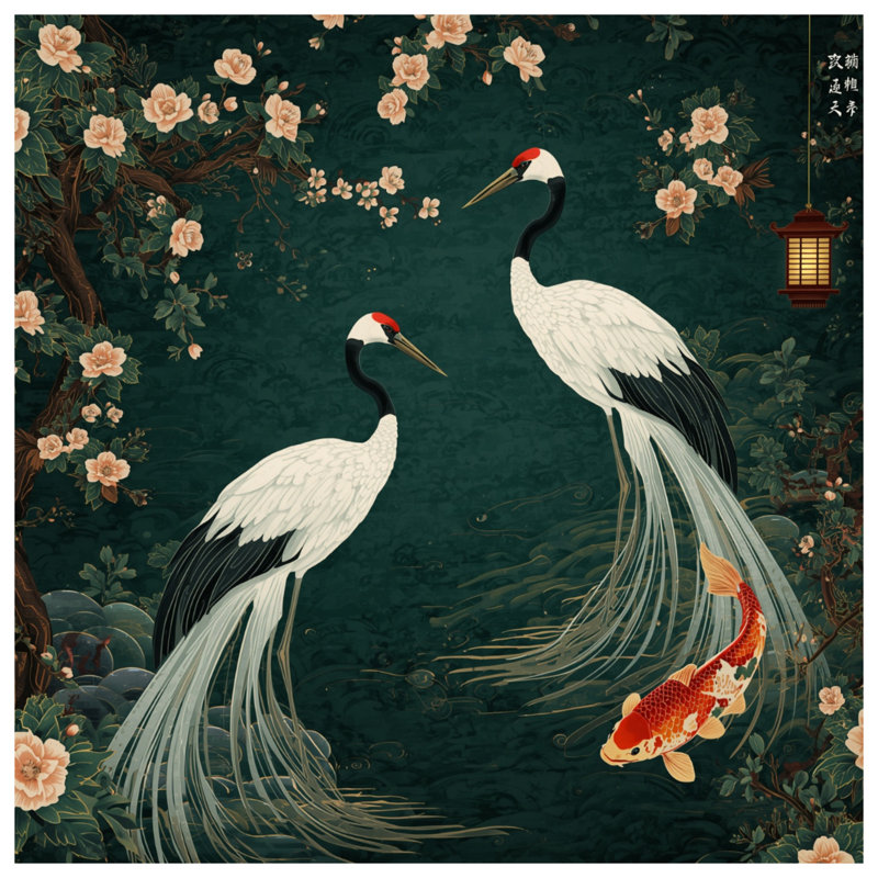 Rideaux de fenêtre Cranes Koi, 50 po x 92 po - 1 panneau, Transparent