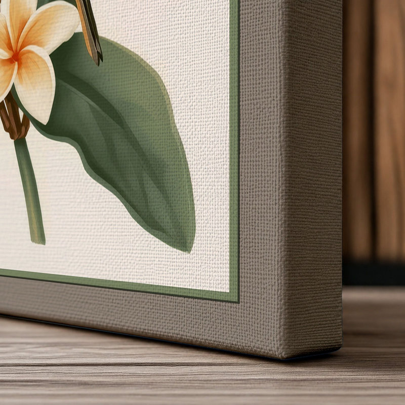Bird and Blossom Botanical - Wrapped Canvas, 36x24 - 91.4 x 61.0 cm, Taupe Border