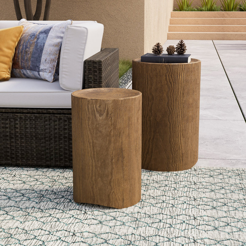 Alyannah Round Concrete Outdoor Side Table , 14.2'' in. W 14.2'' in. D, Wood