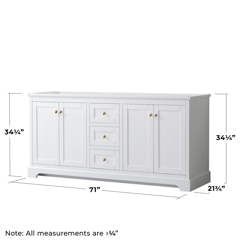 Base de meuble-lavabo double 71 po Avery seulement, Blanc / or