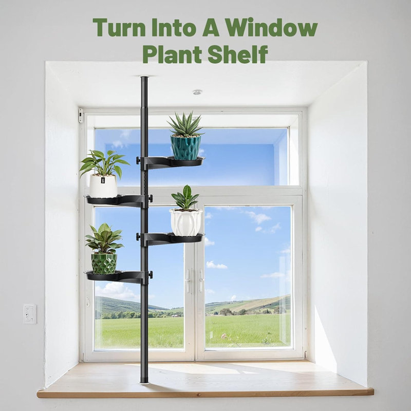 6-Tier Tension Rod Plant Stand For Indoor Hanging Plants, Floor To Ceiling Plant Pole With 6 Adjustable Trays, No Drilling Installation For 3.6-10Ft
