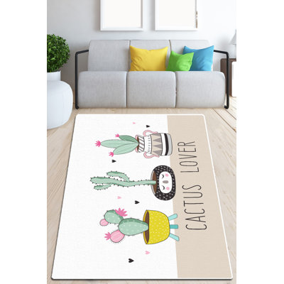 Tapis en coton tissé à la machine Carey en blanc / brun / jaune