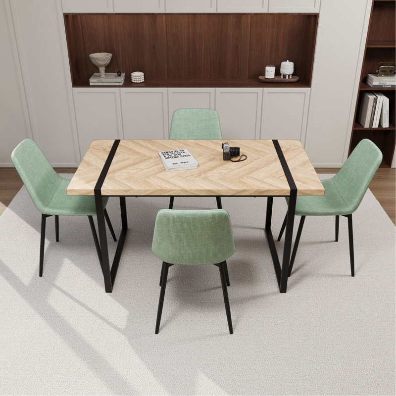Ensemble de table de salle à manger 5 pièces en bois avec base en métal, Vert