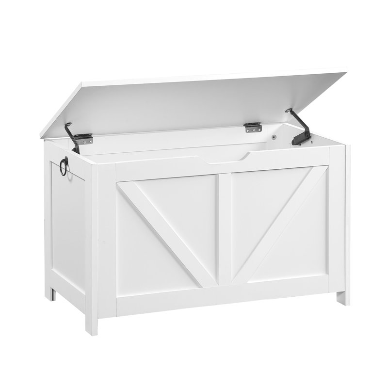 Banc blanc pour hall d'entrée, assemblage facile, grand intérieur, poignée en forme de U, support de rangement spacieux de 300 lb, attrait rétro, 2 charnières, option multi-usage rapide
