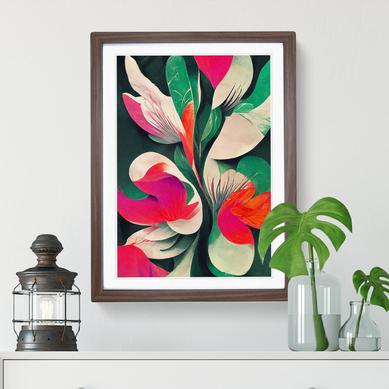 Abstract Floral Painting No.4 - Framed Print, 46cm H x 34cm W, Walnut