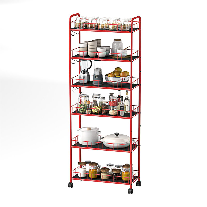 Red 6 Tier Slim Rolling Storage Cart(No Include Stool)