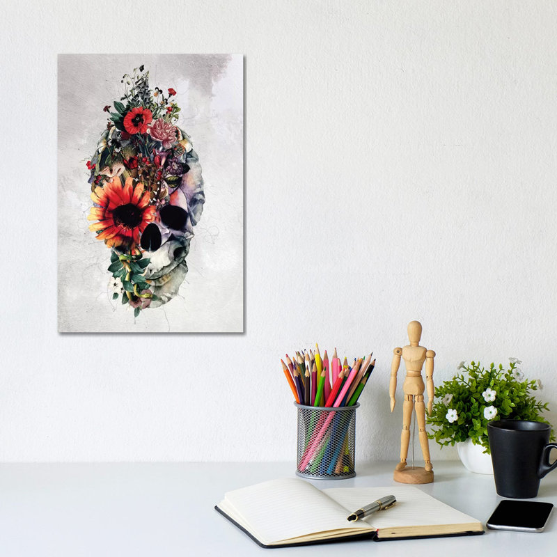 Two Face Skull by Riza Peker - Wrapped Canvas Painting, 30.48cm H x 20.32cm W x 1.91cm D