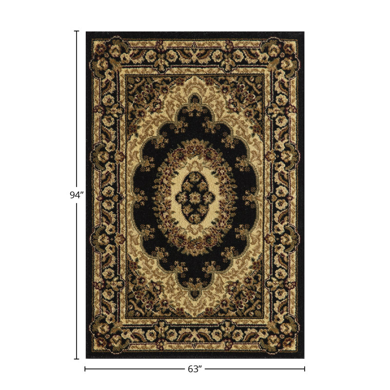 Gloucester Gilded Loom Oriental Black Area Rug, Rectangle 5'3" x 7'10"