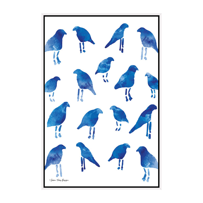 Oiseaux bleus - reproduction d'art, H 60 po x l 40po x P 1,5 po, Toile blanche encadrée, Pas de tapis