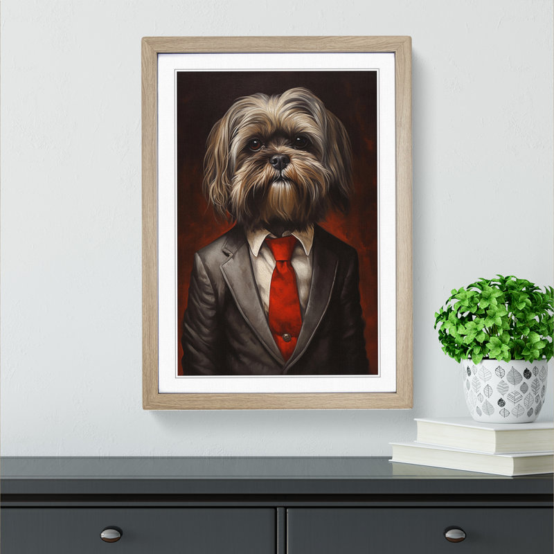 Shih Tzu In A Suit No.2 - Single Picture Frame Print on Wood, Oak , 34cm H x 25cm W x 2cm D