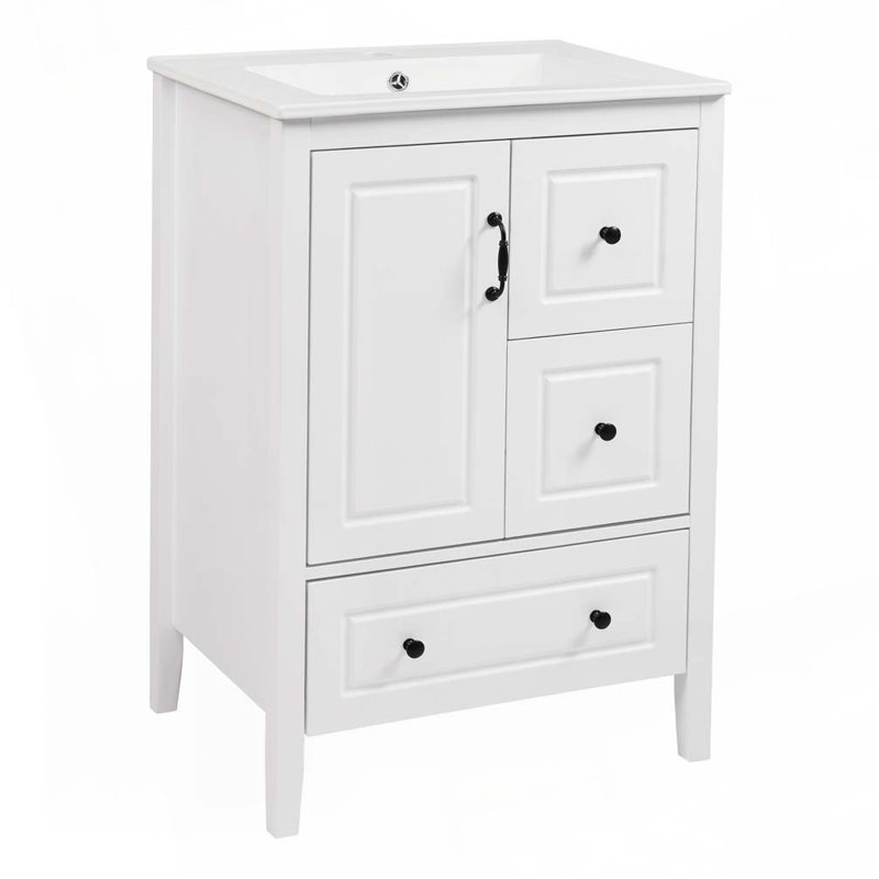 Meuble-lavabo avec lavabo, armoire et tiroirs, Blanc