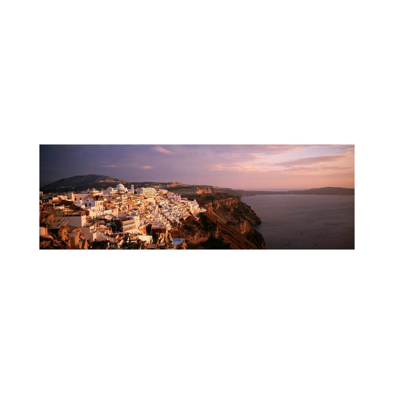 High-Angle View Of Fira, Santorini, Cyclades, Greece - Wrapped Canvas Panoramic Print, 30.48 cm H x 91.44 cm W x 1.91 cm D