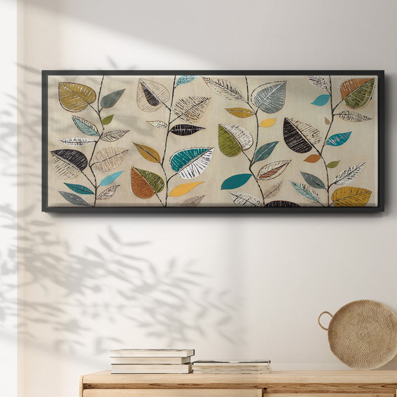 Dancing Leaves III- Framed Canvas, 8" H x 20" W