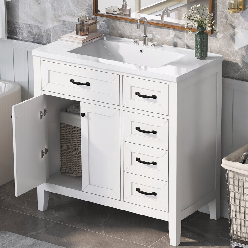 Elzadie Single Bathroom Vanity with Ceramic Top, White