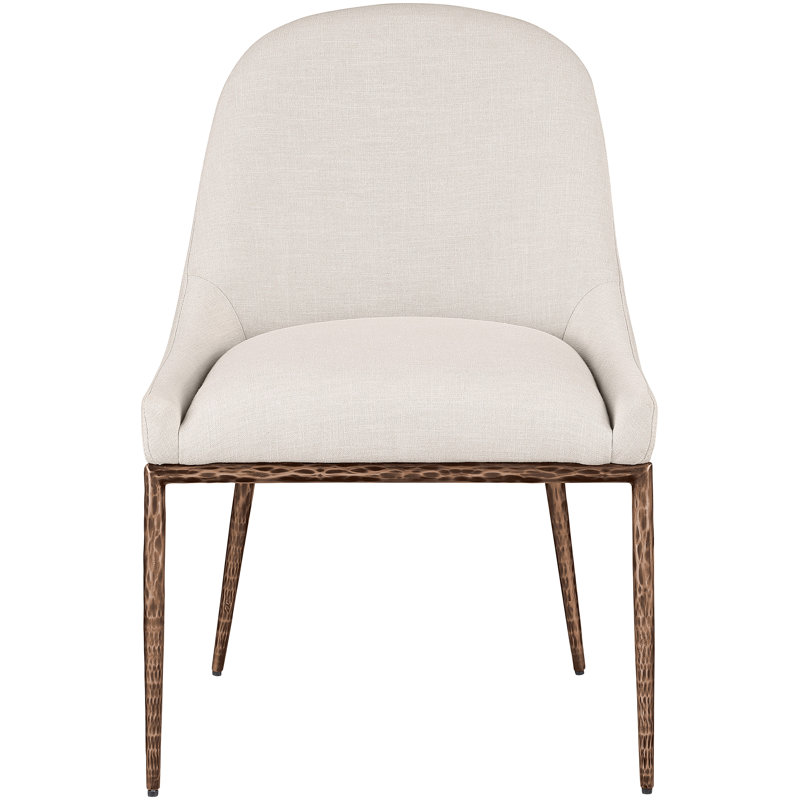 Chaise d'appoint rembourrée Ferro Hessle, Bronze brossé, Tissu beige texturé en lin