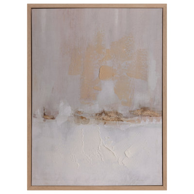 24X18 Framed Vertical Abstract Canvas Art - Brown And White Design With Hand-Painted Embellishments, MDF Frame, And D-Ring Hangers