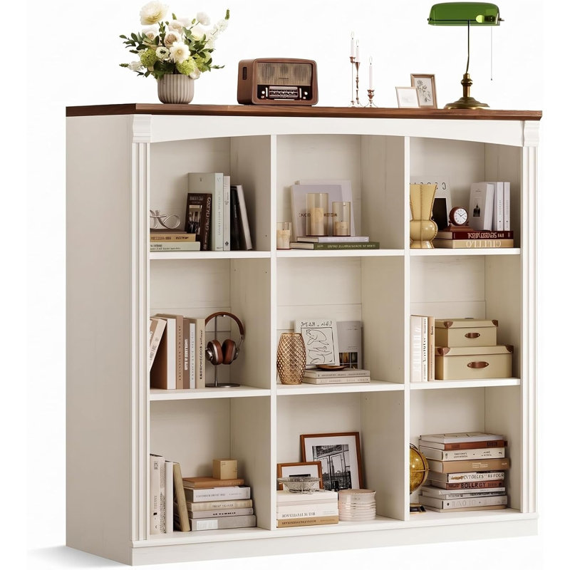 Étagère de rangement à 9 cubes, tablette moderne à 3 niveaux avec tablettes ajustables pour la maison ou le bureau, noyer et blanc