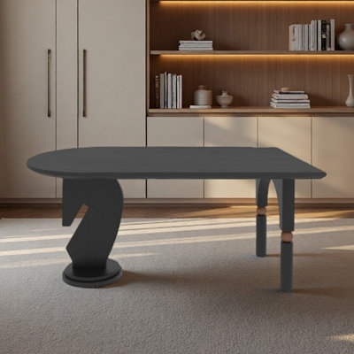 Bureau en bois noir semi-circulaire